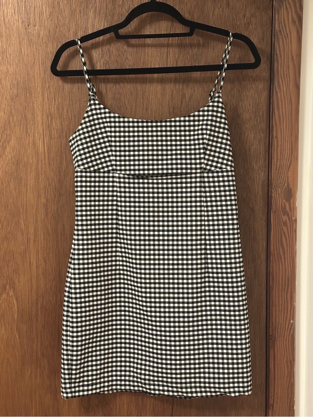 Black and White Gingham Spaghetti Strap Mini Dress